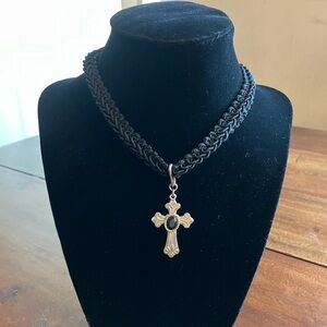 Cross Choker Length with Black Stone
